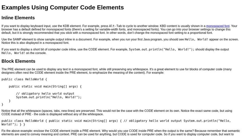 HTML: Computer Code