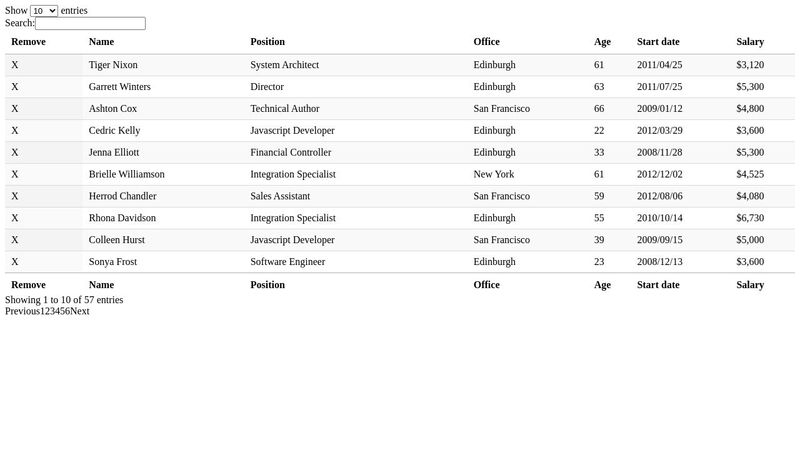 Datatable Delete Row Example