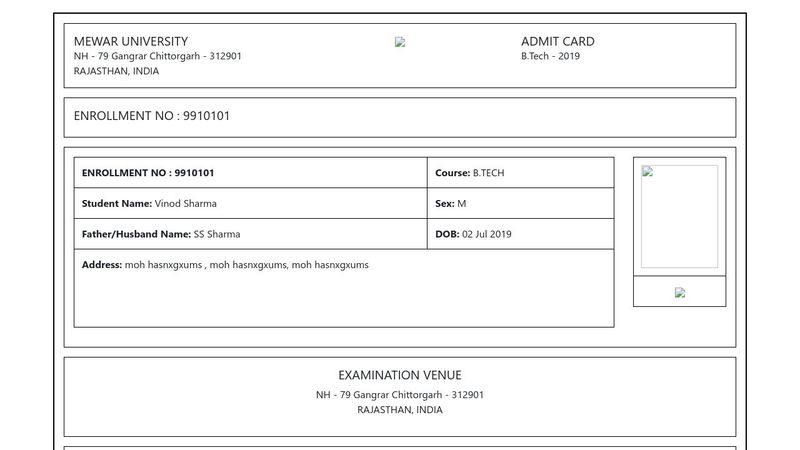 admit card