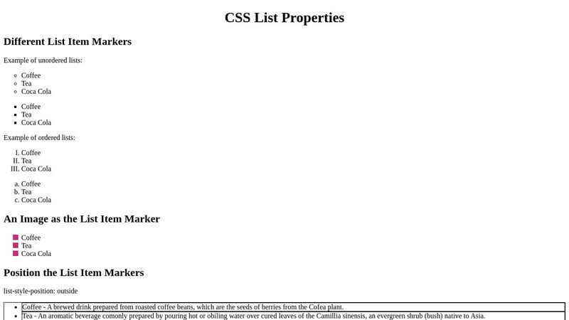 CSS LIST PROPERTIES