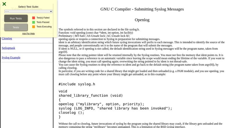 GNU C Compiler-Syslog Messages