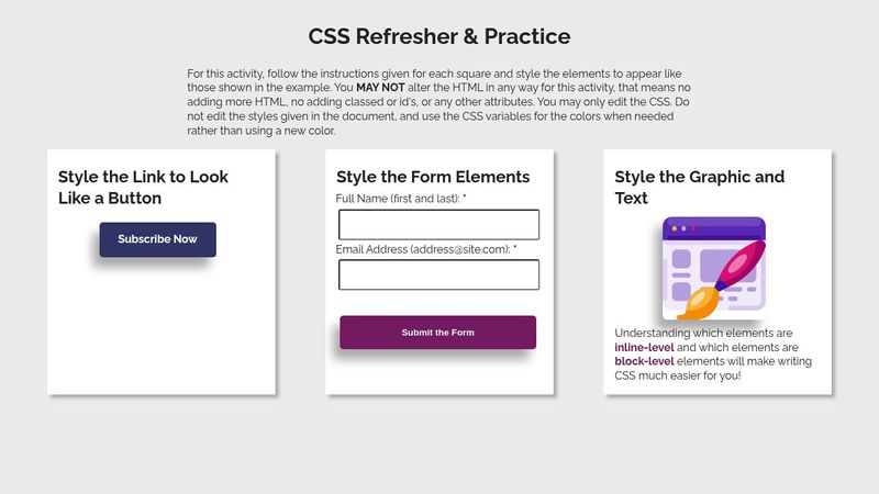 CSS Refresher and Practice - Mini Activity - STARTER - FORK