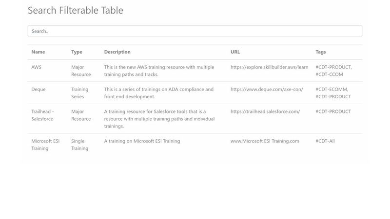 Table Search HTML Javascript
