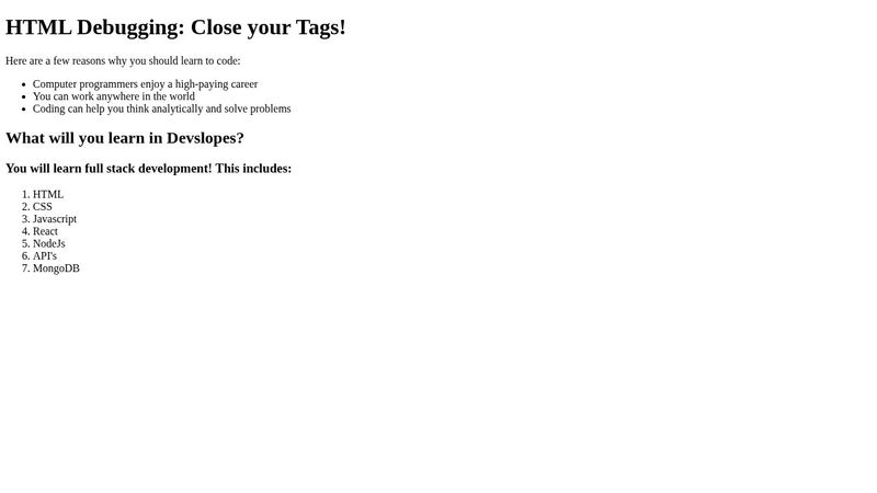 HTML Debugging Exercise 1