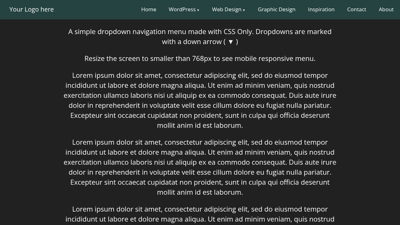 Pure CSS Responsive Sticky Dropdown Menu