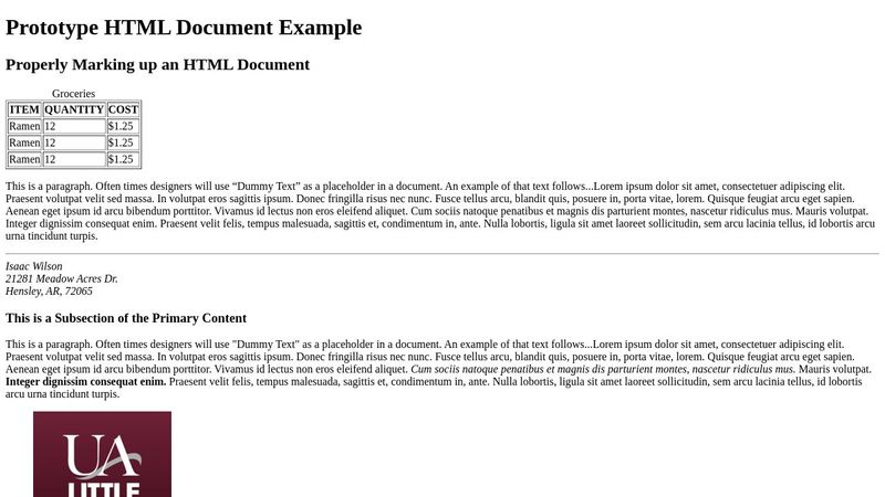 Prototype HTML Document