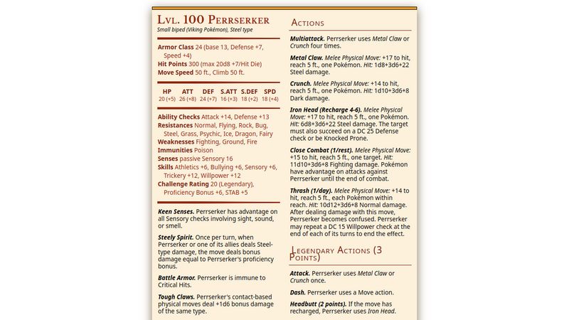 D&D 5E Club Leader Perrserker Statblock