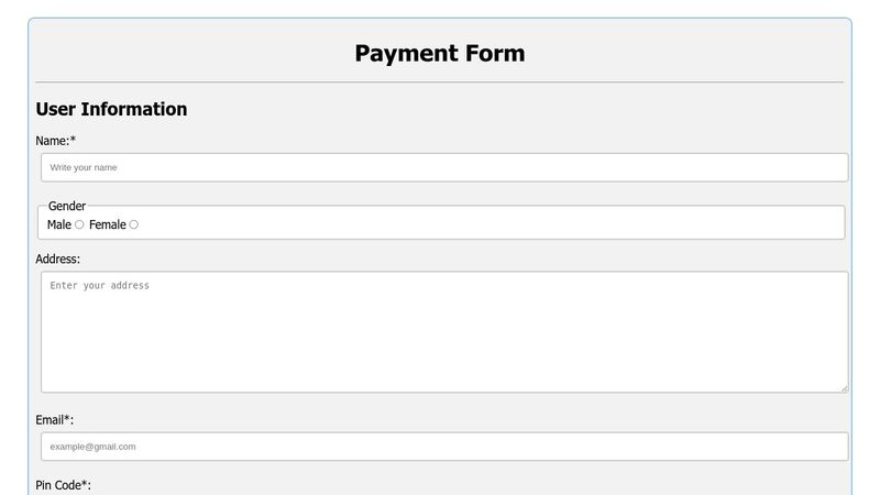 Payment Form Sample using HTML and CSS