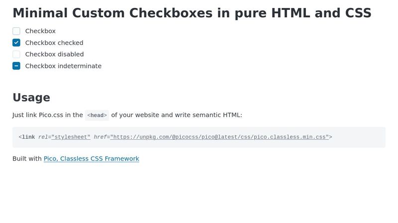 Minimal Custom Checkboxes in pure HTML and CSS