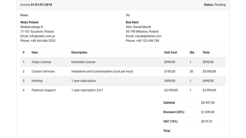 Bootstrap 4 Invoice Template