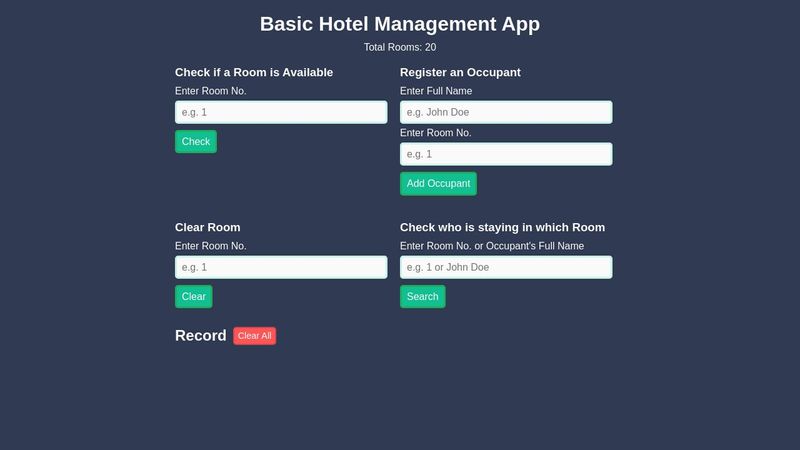 Basic Hotel Management App (Vanilla Javascript with Local Storage)