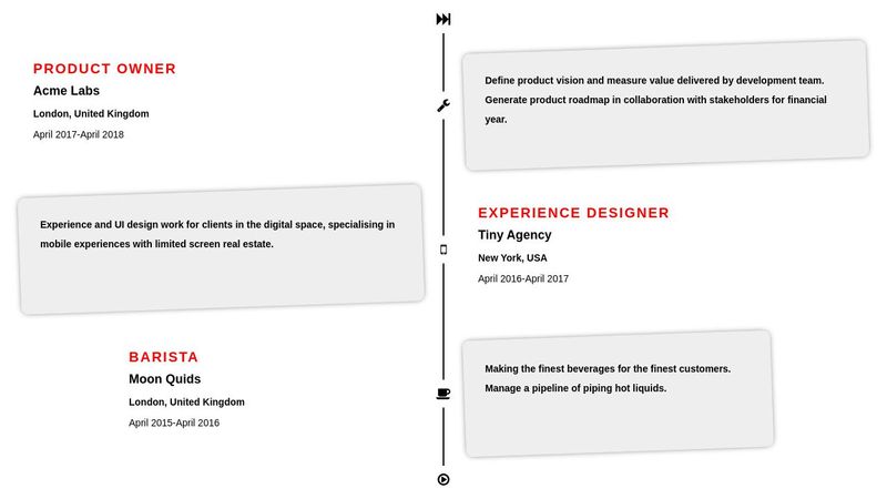 Resume timeline using HTML5 tags