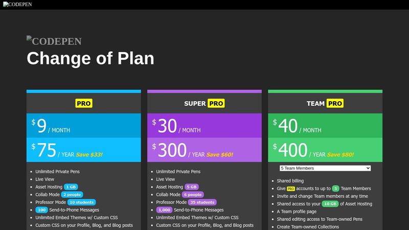Codepen Plans
