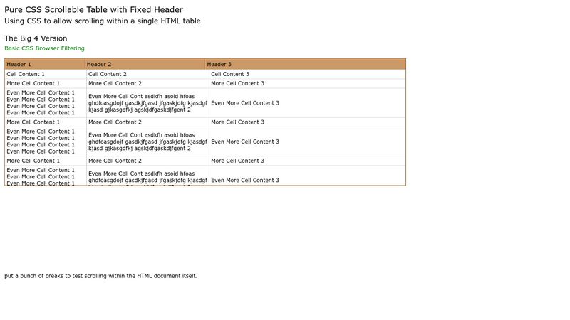 Pure CSS Scrollable Table With Fixed Header