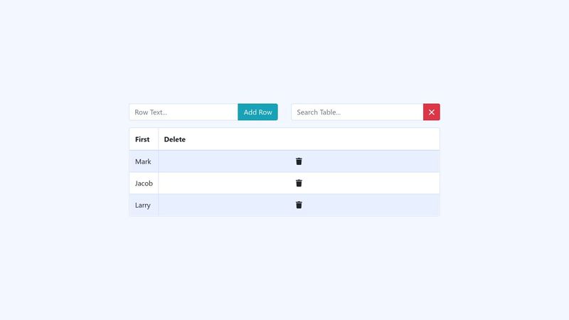 Responsive Table, delete, add, search, sort