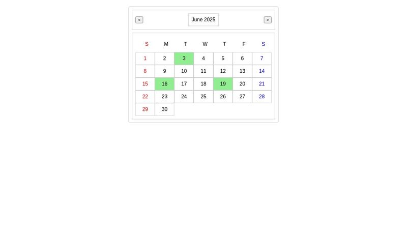 Calendar HTML/CSS/JS