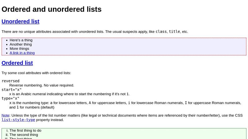 02-00 Ordered and unordered list examples