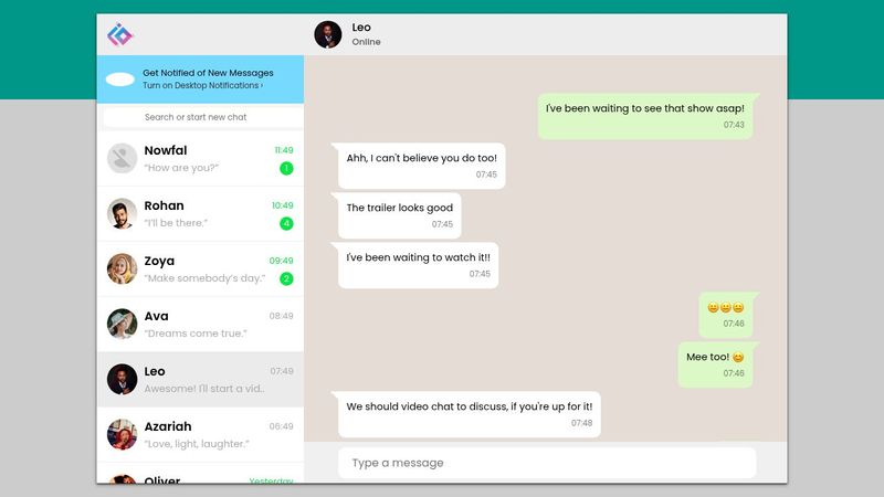 WhatsApp Web Interface Clone using HTML and CSS