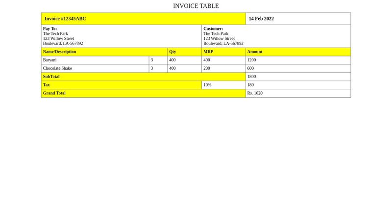 Invoice in HTML 5 CSS