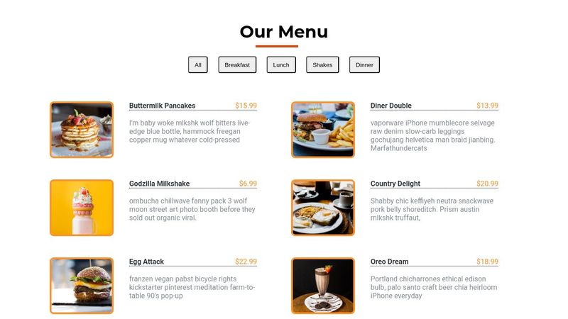 Javascript Restaurant Menu Page