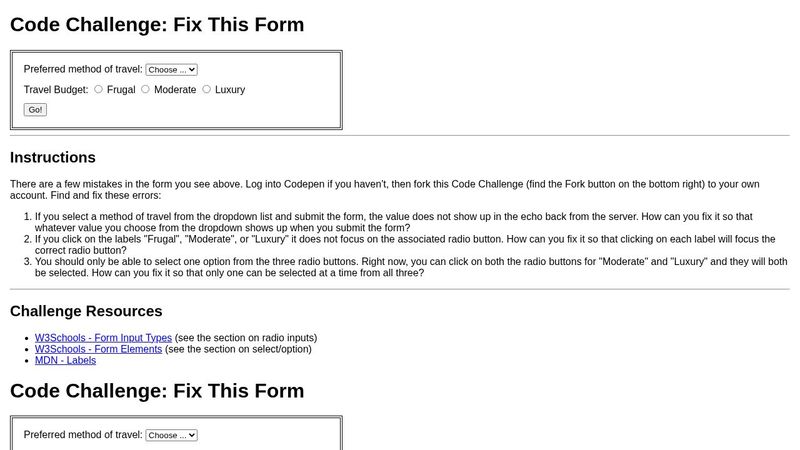 Code Challenge: Fix This Form