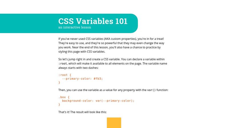 CSS Variables 101 - Style this lesson!