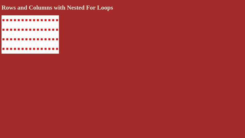 Rows and Columns with Nested 'For' Loops