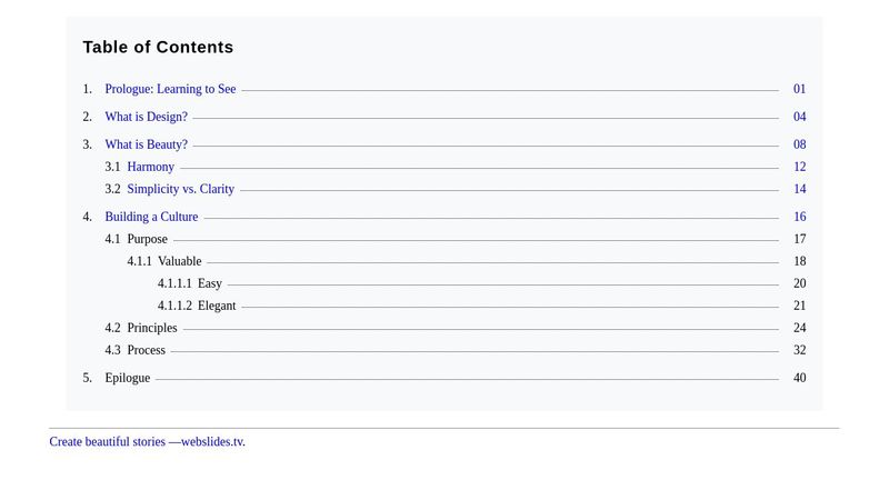 WebSlides - Table of Contents