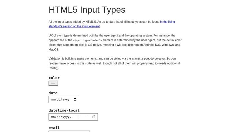 HTML5 Input Types
