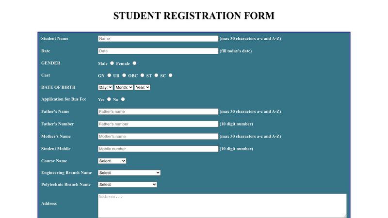 Student Registration Form