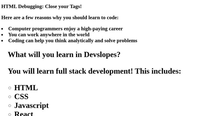 HTML debugging 1