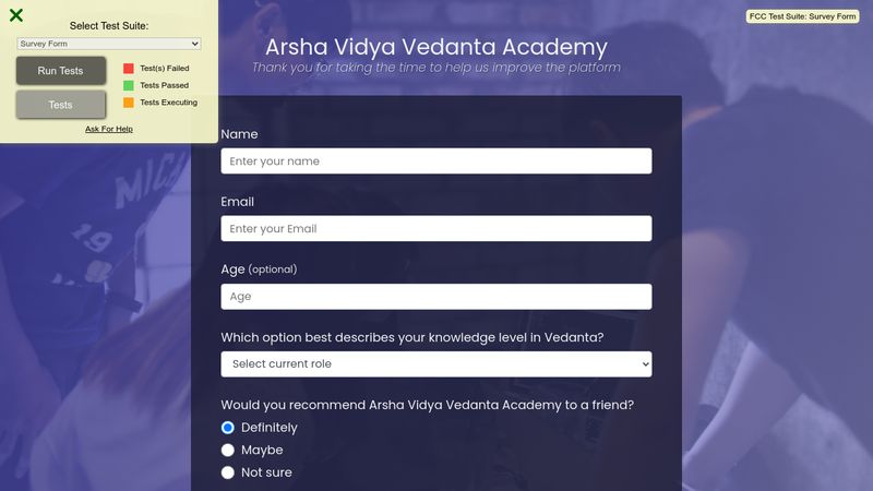 Arsha Vidya Vedanta Academy Survey Form