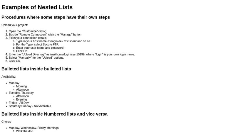 Nested List Examples