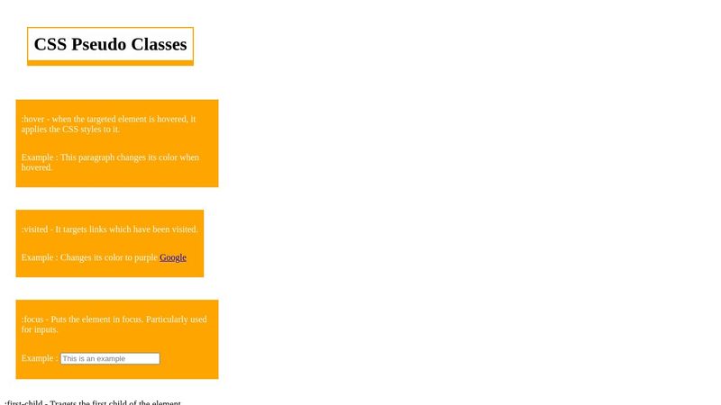 CSS Pseudo Classes