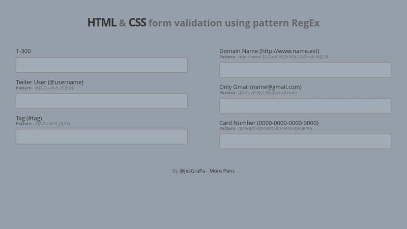 HTML & CSS form validation using pattern RegEx