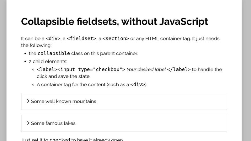 Collapsible fieldsets in pure CSS