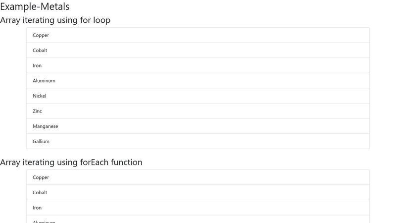 Array iterating using for loop, ForEach Function and arrow function ul