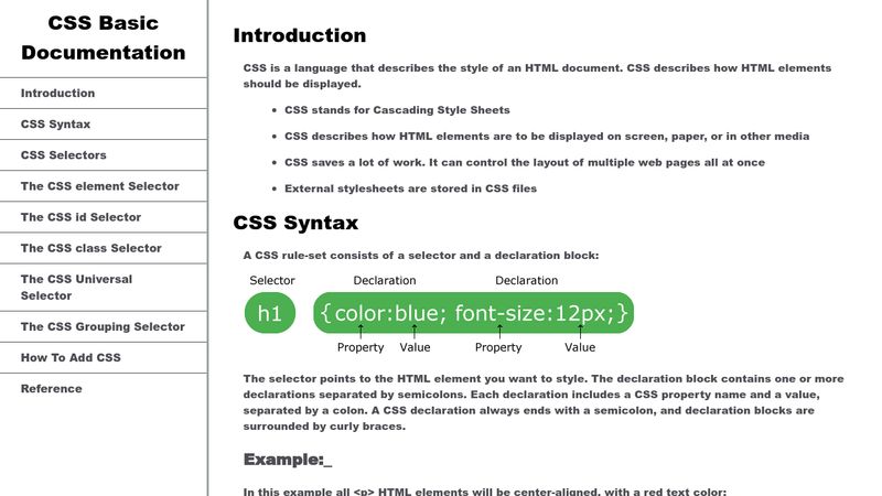 CSS Basic Technical Documentation Page