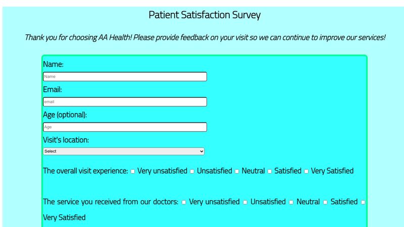 Patient Satisfaction Survey Form