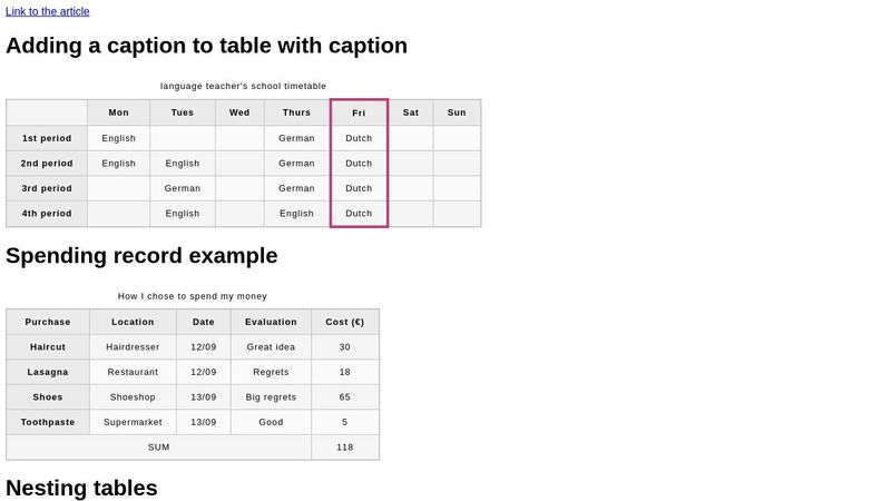 Learning tables = advanced features and accessibility