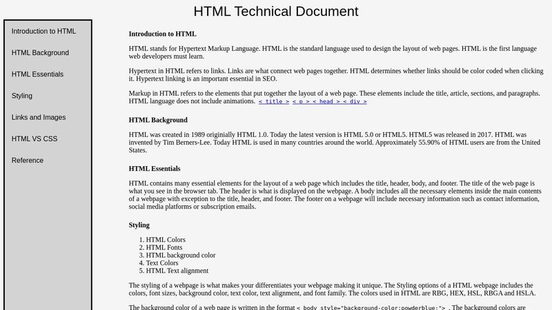 HTML Technical Documentation Page