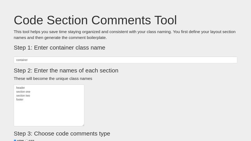 Code section comments tool - HTML CSS