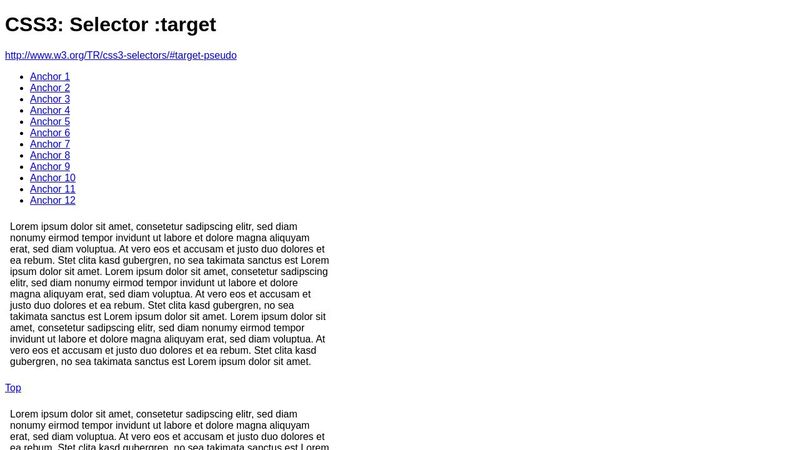 CSS3 :target Demo (Anchorlinks highlighting)