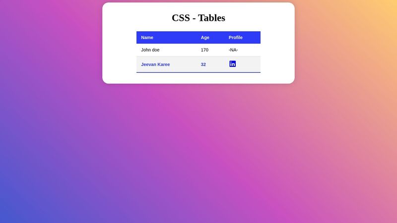 Beautiful table using HTML and CSS