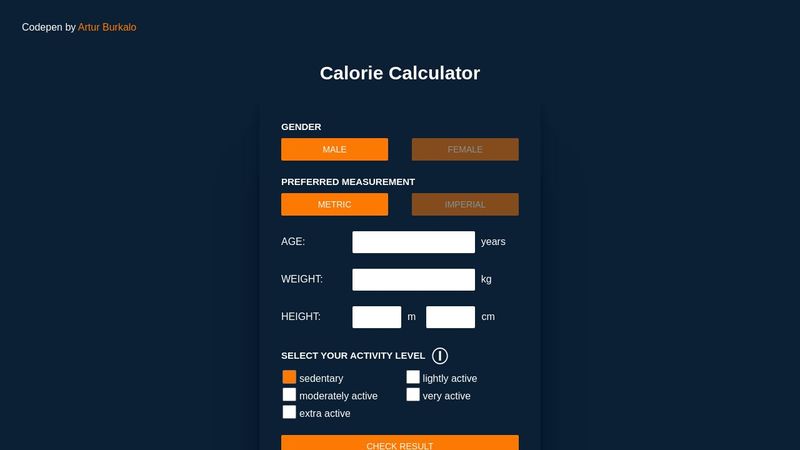 Calorie Calculator - Fully working with HTML, SCSS, and JavaScript