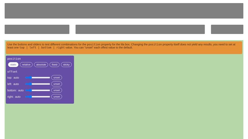 CSS position property - interactive demo
