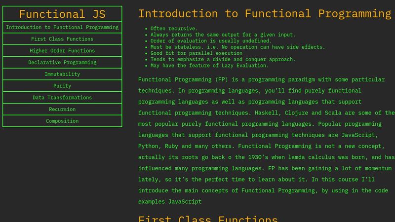 Functional JS Technical Documentation Page