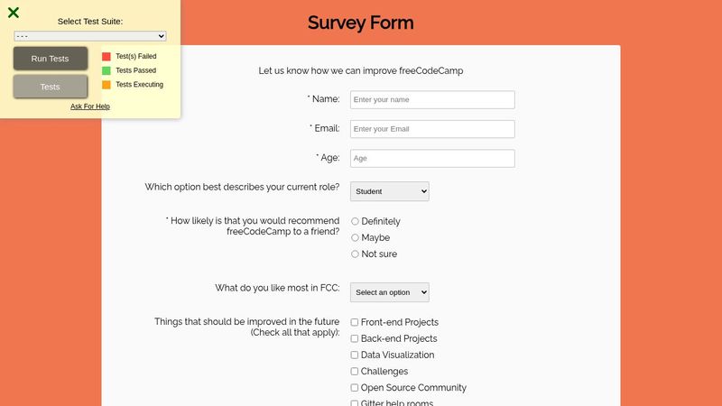 freecodecamp survey form