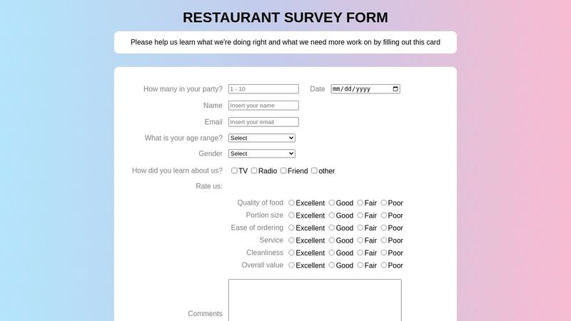 Restaurant Survey Form