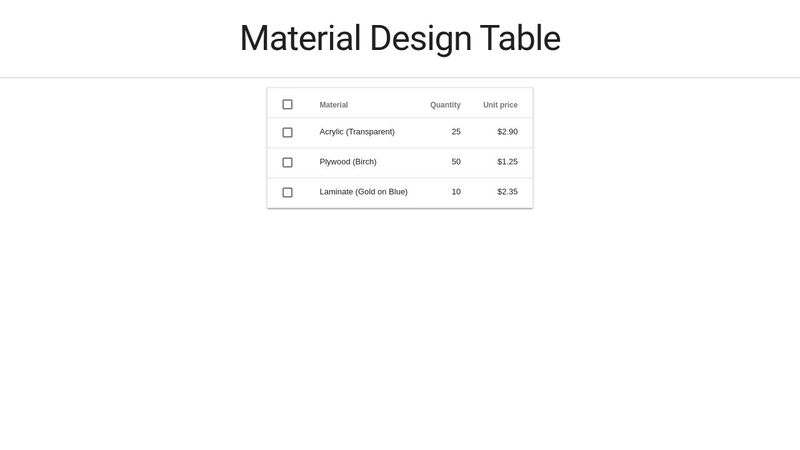 Material Design Table